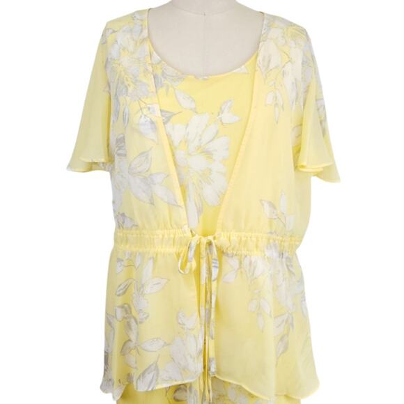 Sandra Darren 2 PC Set Floral Midi Dress + Asymmetrical Jacket Size 12 Yellow - Picture 4 of 13